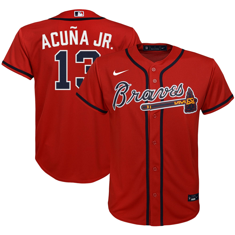 2020 MLB Youth Atlanta Braves #13 Ronald Acuna Jr. Nike Red Alternate 2020 Replica Player Jersey 1->youth mlb jersey->Youth Jersey